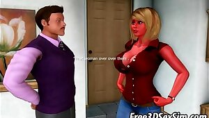Busty 3D cartoon blonde babe sucks on a hard cock